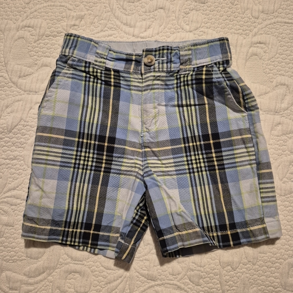 Gymboree boys size 2T plaid shorts, blue, green 3 pockets VGUC